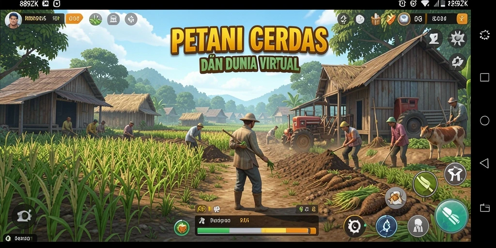 Gameplay <strong>889ZK</strong> yang menampilkan bertani dan peternakan.