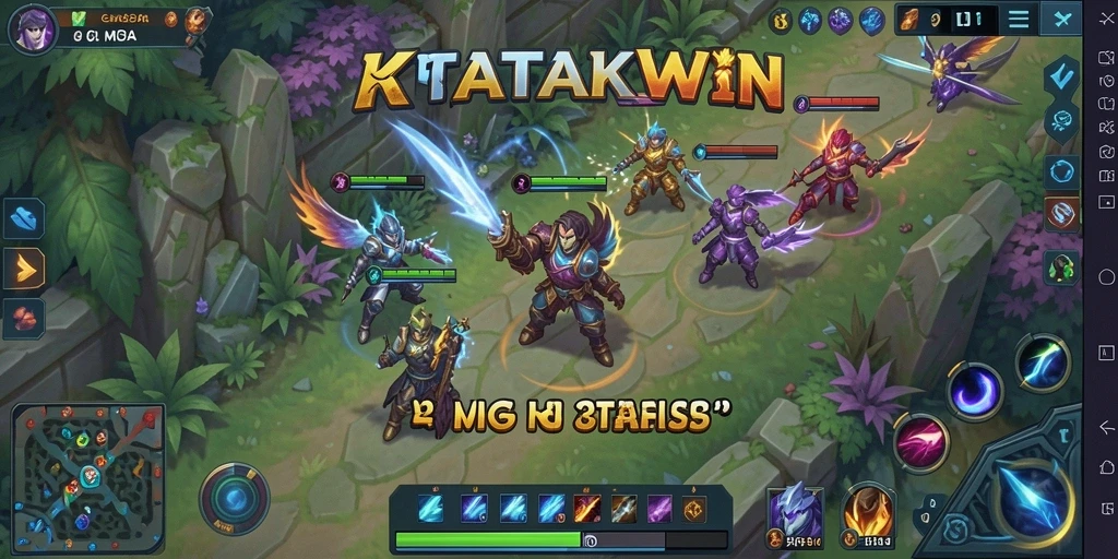 Tampilan gameplay seru dalam KATAKWIN dengan karakter yang beragam.